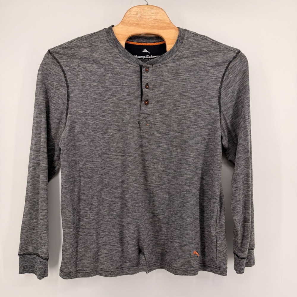 Tommy Bahama Henley Shirt Mens XL Gray Space Dye Long Sleeve Cotton Blend Top